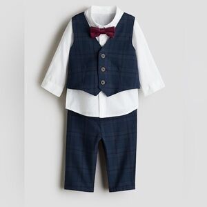 Navy Plaid Vest Suit with Bow Tie H&M